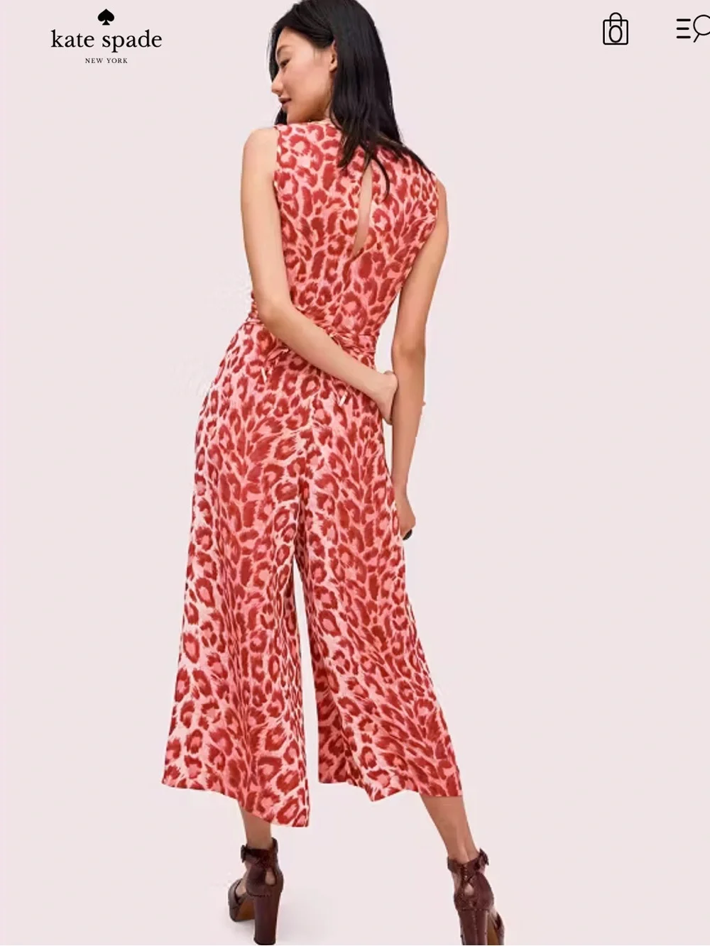 Kate Spade Panthera Tie Waist Jumpsuit Red Leopard Print Size Medium